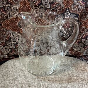 Clear Floral Glass Pitcher